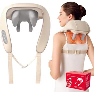 Imagem de Massageador de Pescoço Shiatsu 5D com Calor – Elétrico, Sem Fio e Recarregável, Alívio da Dor Muscular em Pescoço, Ombros e Costas, Ideal para Presente