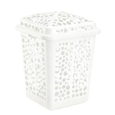 Imagem de Cesto Telado Roupa Grande com Tampa 80 Litros - Lavanderia cesto de roupa suja para Lavanderia e Quarto(Branco)