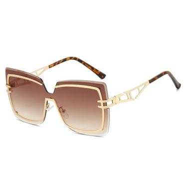 Imagem de Óculos de Sol UV400 - Sem Armação com Lentes Gradientes e Duplas, Armação Vazada, para Homens e Mulheres, Esportes ao Ar Livre, Corrida e Ciclismo, Marrom Dourado