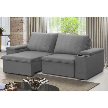 Imagem de Sofá Retrátil e Reclinável 3 Lugares 205cm com Porta Copos Ballarat Prata