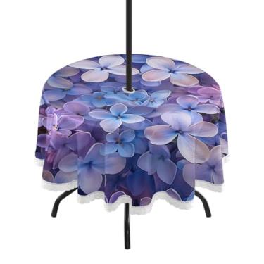 Imagem de Blueangle Toalha de mesa redonda de flores lilás bonitas à prova d'água de 152 cm com orifício para guarda-chuva - Tecido resistente para todos os climas à prova de sol para pátio, acampamento