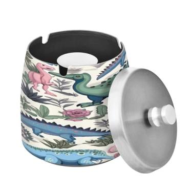 Imagem de Blueangle Cinzeiro colorido de dinossauro com tampa para cigarros, à prova de vento/chuva, aço inoxidável, sem fumaça, inodoro, cinzeiro para uso interno ou externo (594)