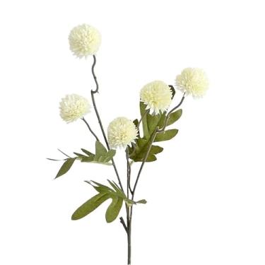 Imagem de Buquê Artificial De Dente De Leão E Rosa-1 Peça Tem Flores Artificiais De Seda De 5 Cabeças Com Folhas De Eucalipto (BRANCO)