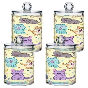 Imagem de ATTX Dispensador de suporte Qtip de gato fofo para bola de algodão, cotonete, frasco de boticário de plástico transparente, decoração de casa, pote de armazenamento de cozinha, pacote com 4 (585)