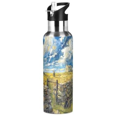 Imagem de Blueangle Garrafa de água doméstica camponesa de 946 ml de aço inoxidável – Garrafa esportiva de metal isolada à prova de vazamento para academia, acampamento, fitness ao ar livre e viagens (162)