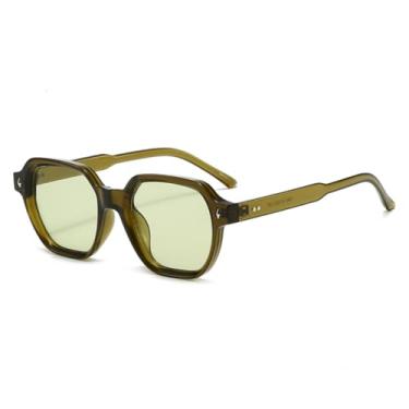Imagem de HCHES Óculos de Sol Femininos com Rebites, Formato Hexagonal, Estilo Retrô Casual, Proteção UV400 (Verde)