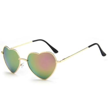 Imagem de JRLLFD Óculos de sol de metal em formato de coração, feminino, masculino, luxuoso, punk, proteção UV400 (dourado e rosa)