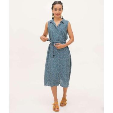 Imagem de Vestido Feminino Chemise Midi Estampado Marisa-55012, Azul, M