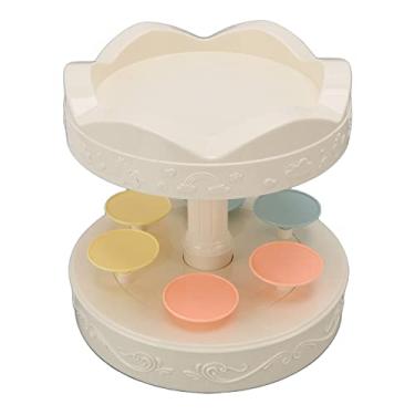 Imagem de QANYEGN Máquina de sobremesa rotativa automática, 6 bandejas, mesa de exibição de cupcake de camada dupla, suporte de exibição de bolo para suprimentos de festa de aniversário de c