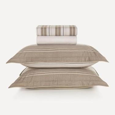 Imagem de Jogo de Lençol Casal Karsten Percal 200 Fios 100% Algodão Estampado Cama Dobra Feita 4 Peças (Damier - Listras)