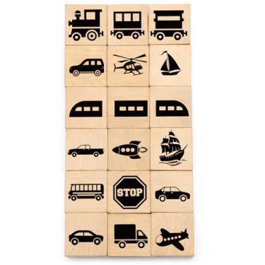 Imagem de MotiMind Conjunto de carimbos de madeira de transporte com 18 peças de carimbos de madeira de borracha para decoração de cartões e artigos de scrapbook