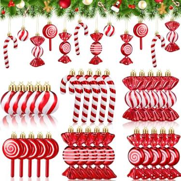 Imagem de Conjunto de 30 enfeites plástico Liliful Canudo Pirulito Design Hortelã com Cordão para Pendurar Decoração