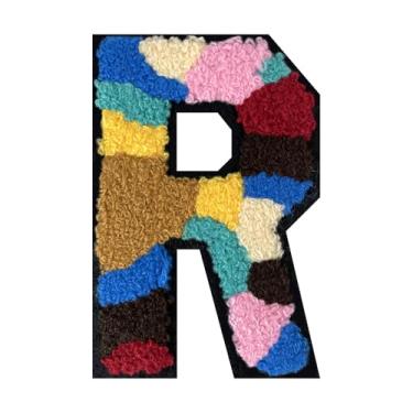 Imagem de Remendos individuais de letras de chenille de camuflagem de 15 cm – Letras universitárias de ferro ou costuradas, perfeitos para jaquetas, jeans, mochilas, sapatos e projetos DIY (R)