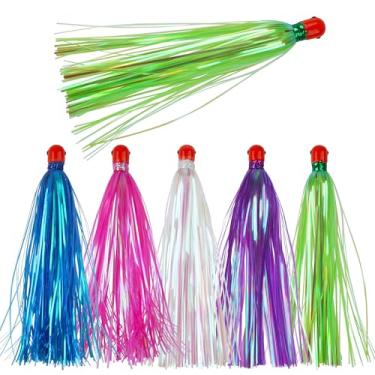 Imagem de Mylar Flash Teaser Tail Fishing Teasers Lure Weighted Jig Head 10 g Teasers de pesca em água salgada com saias flash Mylar Iscas de pesca para tiras Ballyhoo Fluke Robalo (cores mistas - 5 peças)