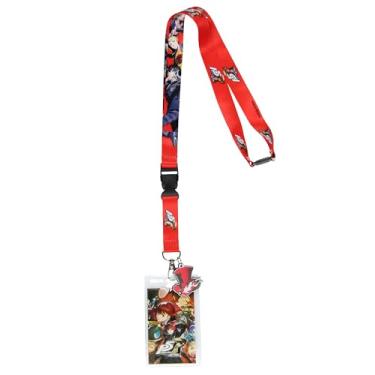 Imagem de Persona 5 Porta-crachá Royal Lanyard Character Logo Design reversível com pingente de borracha Tophat Phantom Thieves de 5 cm