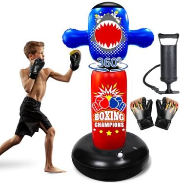 Imagem de Saco de pancadas para crianças, Hyperzoo Sacos de pancadas resistentes com rotação de 360°, saco de boxe infantil inflável com tubarão, saco de boxe pesado, brinquedo de Natal, presente de aniversário