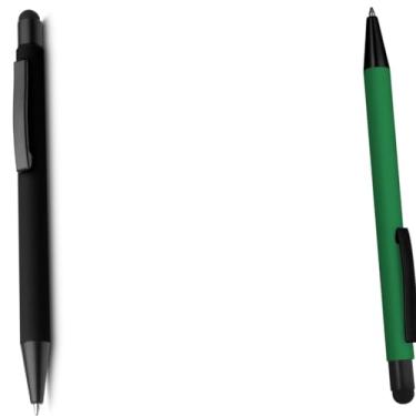 Imagem de Genérico Kit Caneta Ecológica, Esferográfica em Metal com Corpo Emborrachado, Escrita Azul, Papel Reciclado, Ponta Touch, Estilo Sustentável, 2 Unidades (Preto e Verde)