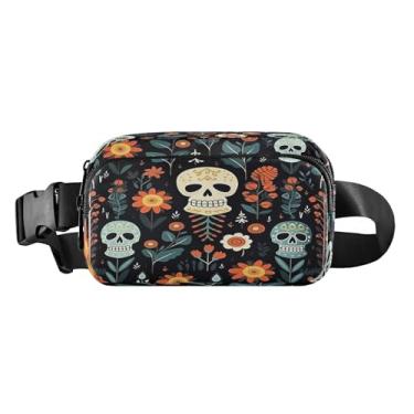 Imagem de CEBUGI Mini pochetes de caminhada para homens e mulheres, lindas caveiras, modernas e resistentes à água, com cinto ajustável para treino, viagem, corrida