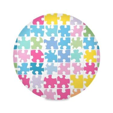 Imagem de Wassud Jogo americano colorido quebra-cabeça tapete de mesa redondo para cozinha e jantar tapetes laváveis resistentes ao calor decoração de mesa 39 cm