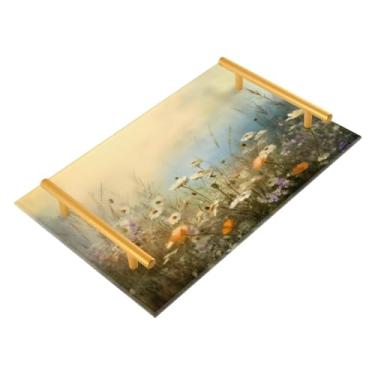 Imagem de Wassud Bandeja de banheiro floral artística com alças organizador de perfume de acrílico para banheiro, quarto, cozinha, balcão 30 x 20 cm