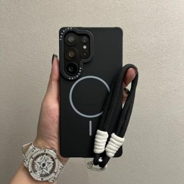 Imagem de HJZSZX Capa com cordão magnético fino e estampa de cor pura para Samsung S24 Plus (para Samsung S24 Plus/preto)