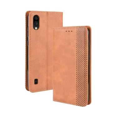 Imagem de Capa flip de couro para ZTE Blade A5 2020,Flip magnético retro,Caso de telefone de couro PU,Design de carteira com 3 slots de cartão e 1 clipe de dinheiro -Brown