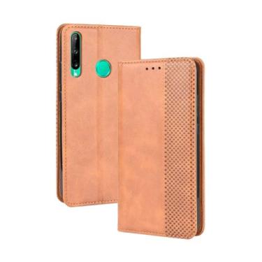 Imagem de Capa flip de couro para HUAWEI Honor 9C,Flip magnético retro,Caso de telefone de couro PU,Design de carteira com 3 slots de cartão e 1 clipe de dinheiro -Brown