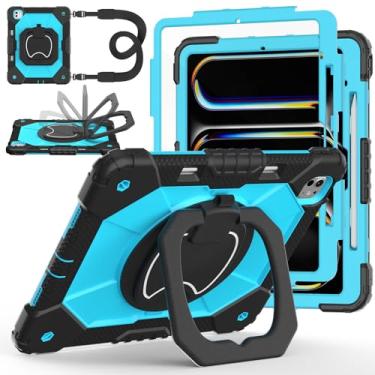 Imagem de Capa para iPad Pro 13 polegadas M5 2025 / M4 2024, Auorld para iPad Pro 13 polegadas M5 2025 com protetor de tela, suporte giratório de 360 graus, alça de ombro, suporte para lápis, preto e azul