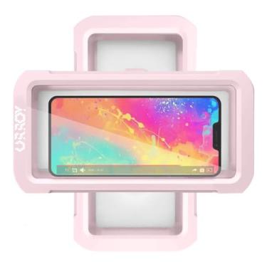 Imagem de URROY Suporte de telefone de chuveiro à prova d'água, rotação de 360°, capa universal antiembaçamento de alta sensibilidade para banheiro, espelho de parede, banheira, cozinha, presente para homens e