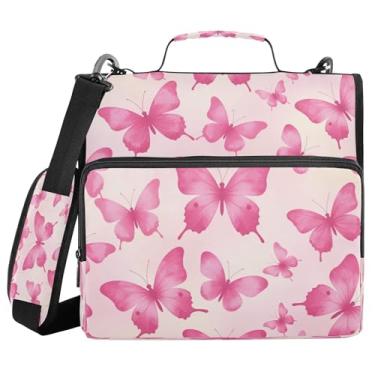 Imagem de Burbuja Borboleta em fichário rosa com zíper 3 argolas bolsa para fichário com lixa expansível e alça de ombro serve para laptop de 13 polegadas, vários bolsos para trabalho de escritório