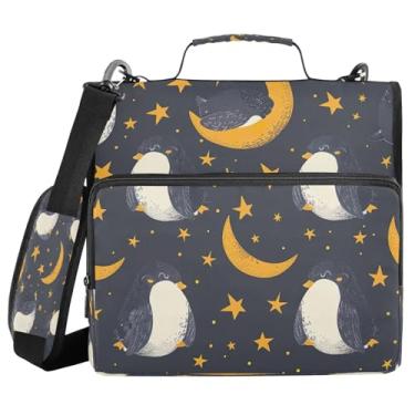 Imagem de YETTASBIN Fichário Penguin com zíper de 3 anéis com alça de ombro e alça – organizador de fichário de 3,8 cm, pasta expansível resistente à água com vários bolsos para escola e escritório