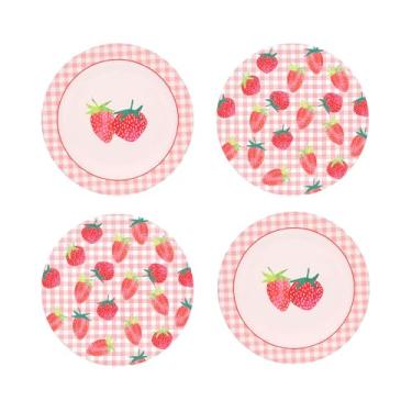 Imagem de FYSUIMU 50 peças, pratos de papel de morango, pratos descartáveis de 23 cm, vermelho, rosa, xadrez, decorativo, jantar, sobremesa, pratos para chá de bebê, suprimentos de festa de verão