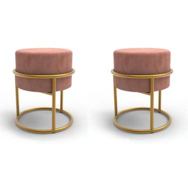 Imagem de Puff Base Ferro Dourada Veludo Premium puff redondo para Sala de Estar, Quarto, Decoração Moderna e Elegante(Rosa)