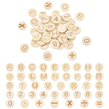 Imagem de PH PandaHall 42 peças de azulejos de madeira do alfabeto de 2,8 cm, lascas de letras, fatias esculpidas com números, letras de substituição para projetos de artesanato de arte faça-você-mesmo