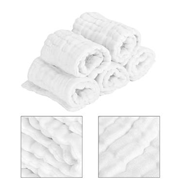 Imagem de Zerodis Fraldas Reutilizáveis ​​de Gaze de Algodão Macio, 5 Pacotes, Babadores de Toalha Multifuncionais de Absorção de água, Guardanapo Respirável para Roupas de Bebês Recém-nascidos (Branco)