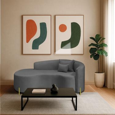 Imagem de Divã Recamier Curvo Sala De Estar Recepção Inglaterra 180cm Pés Metal Dourado Lado Esquerdo Linho Cor