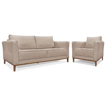 Imagem de Kit Sofá 3 Lugares 190 Cm E Poltrona Sala De Estar Recepção Escritório Dinamarca Spz Linho - Adj Decor Areia