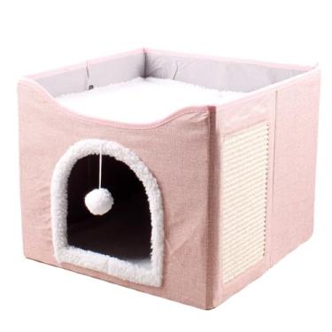 Imagem de Caverna da cama de gato, cama de caverna de gato - Caverna de de grande dobrável,Pet Nest Cube House com Plagus Ball & Scratch Pad, tenda de condomínio para dormir, suprimentos para animais