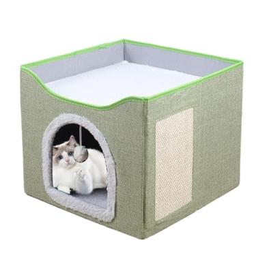 Imagem de Cama de caverna de gato, casas de gatos para gatos internos, Cama de gato de de caverna dobrável, Tenda de condomínio para dormir, ninho de estimação de casas de cubo macio com bola de pelúcia e