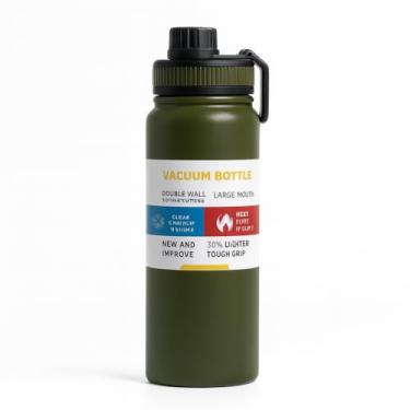 Imagem de Garrafa Térmica Inox 800ml com Parede Dupla, Tampa Antivazamento, Alça, Aço Inoxidável, Boca Larga – Ideal Academia, Trilhas, Corrida, Escritório(Verde)