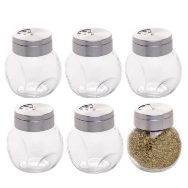 Imagem de Kit 6 Pote De Vidro Porta Temperos De Vidro Transparente Com Tampa Inox 200ml Lyor