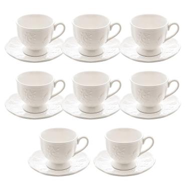 Imagem de Jogo 8 Xícara De Chá De Porcelana Branca New Bone Butterfly Flower Lyor 200ml