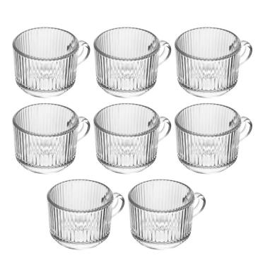 Imagem de Jogo 8 Xícara De Café De Vidro Com Alça Transparente Lines 90ml