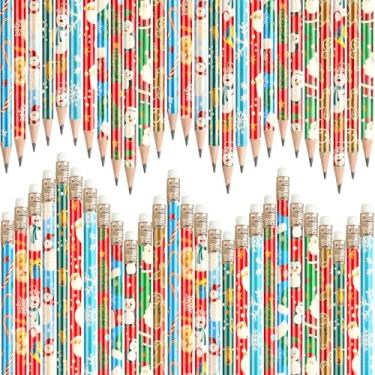 Imagem de 144 Pçs Lápis de Natal para Crianças com Borrachas Lápis de Madeira de Natal Papai Noel Boneco de Neve Floco de Neve Bengala Doce Lápis de Papelaria Árvore de Natal Feriado HB Lápis para Natal Inverno Escola Festa Favor