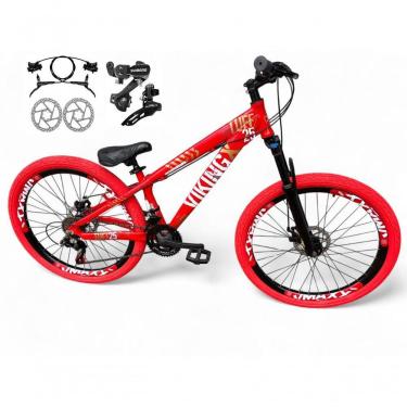 Imagem de Bicicleta Aro 26 Vikingx Tuff Câmbios Shimano Freio Hidráulico 21v Freeride Aro Vmaxx Flame vermelho X25
