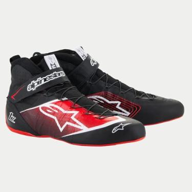 Imagem de Alpinestars Tênis de direção, Tech-1 Z V3, cano médio, aprovado pela FIA, couro externo, interior aramida, preto/vermelho, lateral 10, par