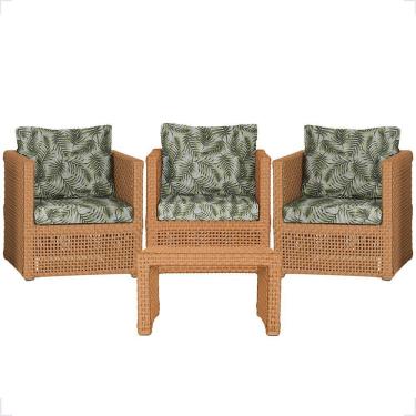 Imagem de Mesa E 3 Poltronas Madri Corda Náutica Estofado 5 Trama Terra Cota