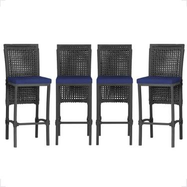 Imagem de 4 Banqueta Em Alumínio Roma Preta Corda Náutica Tecido 10 Preta