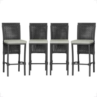 Imagem de 4 Banqueta Em Alumínio Roma Preta Corda Náutica Tecido 3 Preta