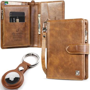 Imagem de Carteira de passaporte de viagem com suporte para AirTag, combo de porta-cartões com chaveiro de bagagem AirTag, compartimentos para cartão de couro para passaporte, Marrom, Viagens
